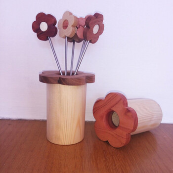 水果叉 套装花瓣形创意个性实木不锈钢水果叉日式餐具家用叉子手工