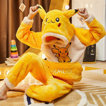 睡衣男童秋冬季珊瑚绒套装加厚款15岁男孩中大童家居服 6635皮卡丘