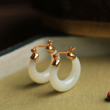 耀图  和田玉i银耳环女夏碧玉耳圈耳扣感玉石耳饰耳坠耳钉生日礼物檀