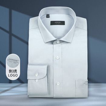 arrow100棉新款男式衬衫商务休闲男士衬衣开衫上衣浅灰41