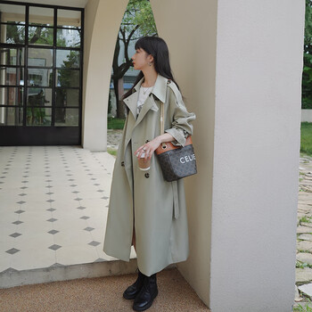歌芬琳豆绿色风衣女中长款早宽松气质级感休闲chic今年流行大衣外套