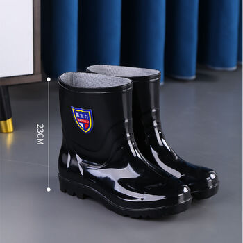 男士雨鞋高筒短雨靴防水防滑加厚绒套耐酸碱特高水鞋劳保胶靴 厚底矮中-无棉套 41