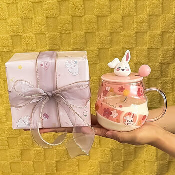 乐扣乐扣小仙女新款兔子玻璃杯带盖勺女高颜值杯子办公室大容量喝水杯