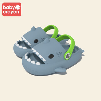 babycrayon踩屎感鲨鱼儿童洞洞鞋男童女童宝宝软底防滑沙滩亲子凉拖鞋夏外穿 小钙蓝 【170】适合脚长16.5cm