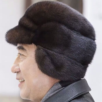 貂皮帽子水貂男 冬季整貂貂皮帽子男水貂雷克帽子护耳皮草中老年貂帽
