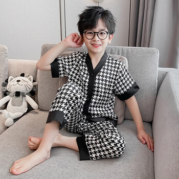 崽白316岁男童睡衣夏季薄款中大儿童冰丝家居服夏天小孩短袖长裤套装