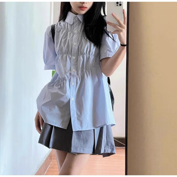 服饰内衣>女装>衬衫>维伦凯>维伦凯neotcg夏季蓝色短袖百搭学院风衬衫