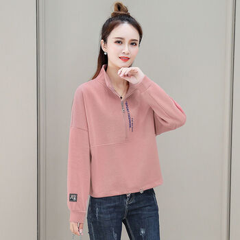短款立领卫衣女秋季新款宽松韩版春秋长袖外套薄款半拉链上衣sn7608暗
