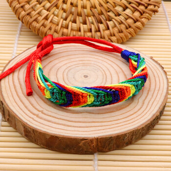 端午节五彩绳手链手工编织宽款七彩凤尾结手链男女通用五彩线手绳