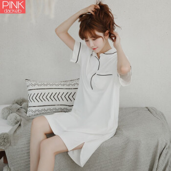 裴珂黛克（pinkdackeb）睡裙女夏季睡衣韩版清新短袖棉质宽松学生家居服白色可外穿 白色 S码(85-110斤)