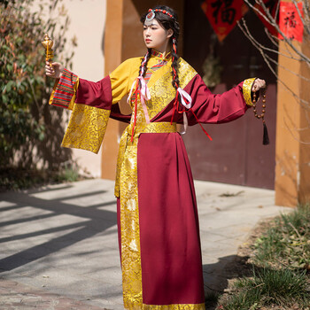 lfgv藏族服装女新款贵族藏袍西藏旅游少数民族特色写真藏式服饰 酒