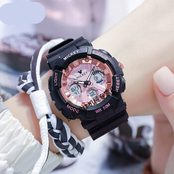 手表女款初高中学生 水运动电子手表 独角兽-黑莓粉