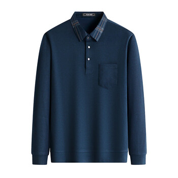 理微老人秋天穿的衣服男中老年爸爸装翻领t恤秋季长袖口袋款休闲68167