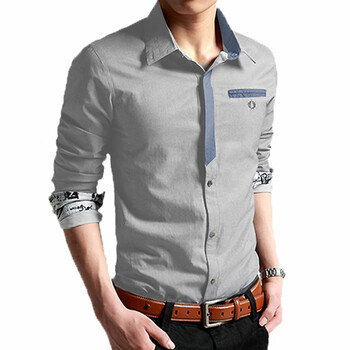 杰尼威尼男装同款牛仔长袖出口衬衫男式修身韩版男衬衣仿秋冬工装色优