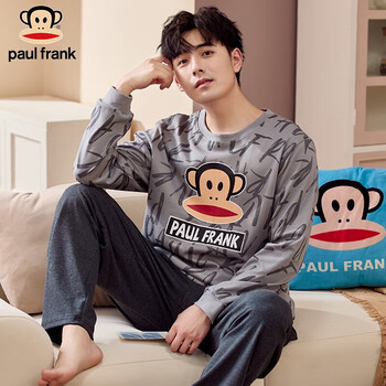 PAUL FRANK 情侣睡衣男春秋款纯棉长袖宽松家居服女式纯棉春季大码套装 213U08M灰色 M