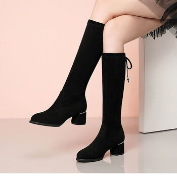 季回力休女靴长靴女2023新款加绒弹力瘦瘦中筒靴子女不过膝小个子