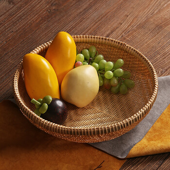 馍馒头收纳筐竹筛子扁圆簸箕 农家菜篮家用水果托盘瓷砖保护地膜 e