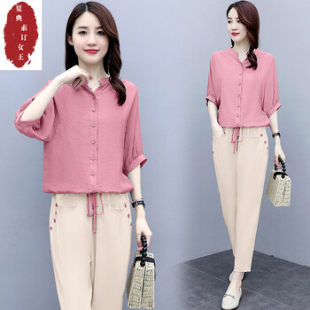 夏典素订棉麻女装官方夏款高端奢侈大牌高品质休闲套装女2022新款夏季