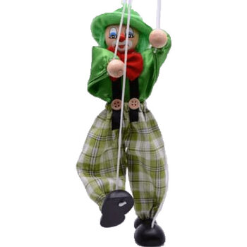 提线木偶 儿童玩具 拉线人偶小丑 木制吊线匹诺曹玩偶 戴帽子小丑绿色