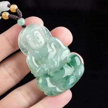 可颖a翡翠观音吊坠a货缅甸翡翠浅绿飘花玉观音玉石玉坠挂件项链自物附