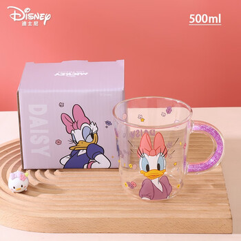 迪士尼时尚玻璃水杯办公室泡茶杯子大容量高颜值咖啡杯可爱牛奶杯黛丝