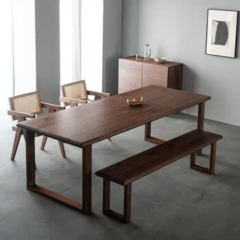 原木 长方形会议桌工作台 全黑胡桃木180*85*75