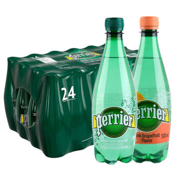 巴黎水（Perrier） 法国含气天然矿泉水500ml*24塑料瓶  多种口味气泡水可混拼 500ml*24瓶【原味+西柚】