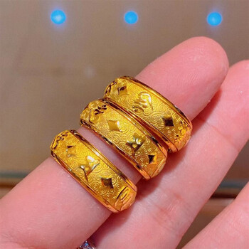 迟星足金999黄金六字真言戒指大明咒黄可转男女款时尚黄金戒指六字