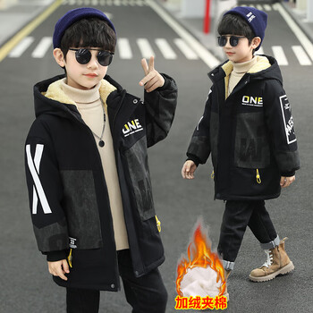 鸿星尔克男童外套冬季加绒加厚男孩上衣棉衣中大童棉袄513岁儿童羽绒