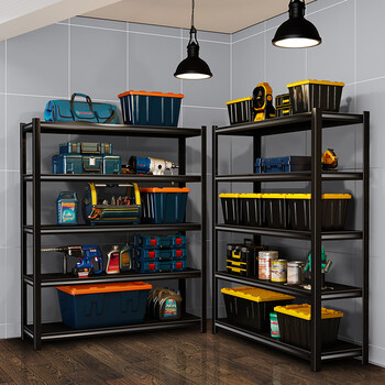 库房货架置物架仓储收纳架多层储物落地家用储藏室仓库厨房杂物架黑色