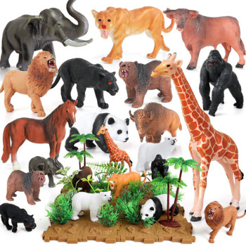 纽奇（Nukied）儿童恐龙玩具男孩3-6岁动物模型霸王龙长颈鹿野生动物套装礼物 带场景动物44件套【动物手册】