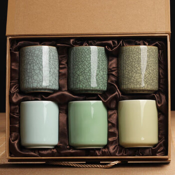 茱橙青瓷直口杯酒店饭店待客杯洗漱杯绿色中式茶杯男女个人送礼茶杯一