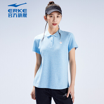 鸿星尔克女t恤微领棉质舒适亲肤透气上衣吸汗短袖52222292154浅柔蓝花