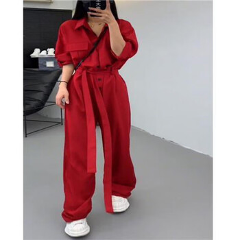 西木柒欧洲站秋季新款时尚休闲小众别致纯色高腰显瘦设计感连体裤女