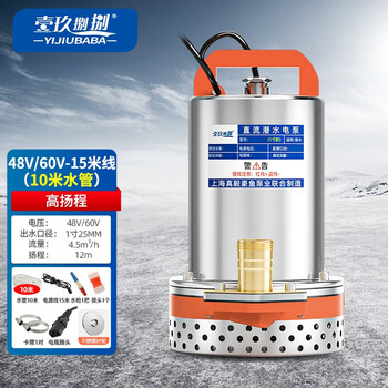 壹玖捌捌 直流潜水泵家用电瓶车抽水泵小型电动农用菜地取水灌溉抽水机  (高扬程)48V/60V 15米线 10米管