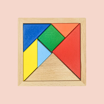 七巧板智力拼图小学生一二年级幼儿园儿童玩具书纸榉木七巧板玩具12x