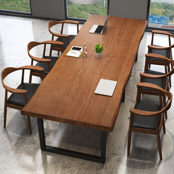 中式会议桌 实木长桌简约现代职员办公桌大型洽谈桌椅组合工业风长条