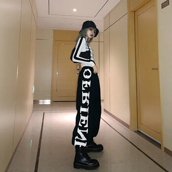 300斤加肥加大码女装运动裤日系束脚裤休闲宽松显瘦百搭秋冬长裤 黑色