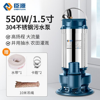 臣源潜水泵220V家用污水泵抽水泵农用井用不锈钢清水小型高扬程排污泵 550W/1.5寸污水泵