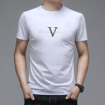 fmetyasi爸爸冰丝短袖t恤男夏季中年大叔成熟男装半袖凉爽上衣服烫钻