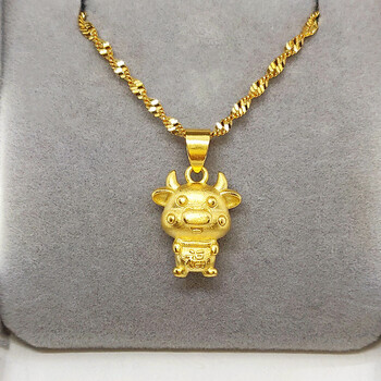 可颖玉井记沙金项链男女十二生肖吊坠女款镀本命年大人儿童饰品小金牛