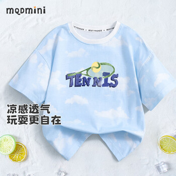 MQDMINI童装儿童短袖T恤男童夏装女童休闲上衣棉质汗衫宝宝衣服2 扎染蓝色 120