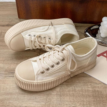 小众设计男鞋子潮鞋年秋季学生饼干鞋港风大头厚底情侣帆布鞋米白色41