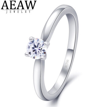 AEAW Jewelry白18k金钻戒培育钻石婚戒经典简约4爪戒指女 30分/D/VVS/3EX/N
