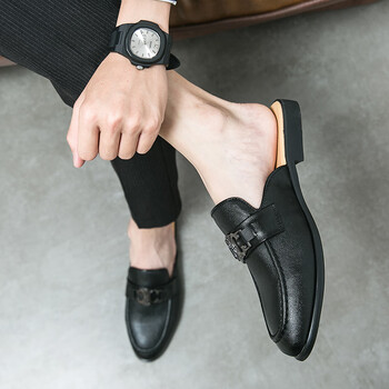 courageknight夏季潮流包头半拖韩版男士休闲小皮鞋百搭凉拖鞋懒人