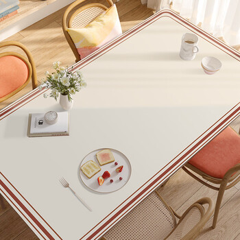 网红桌垫餐桌垫防水防油防烫书桌面茶几垫子pvc桌布玫瑰红圆角120cm