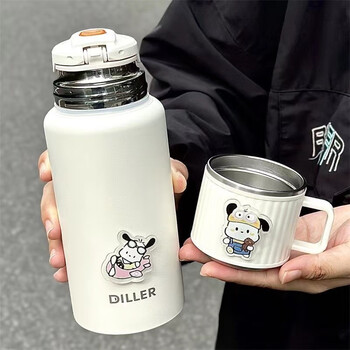 欧克特派保温杯女士大容量高颜值学生316不锈钢水杯男士便携泡茶杯子 白色500ML【亚克力小狗贴5个】