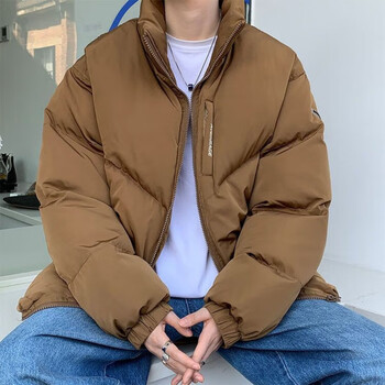 赫玛顿美式复古晋江棉服男冬季加厚立领无帽面包服冬装男套装棕色棉衣