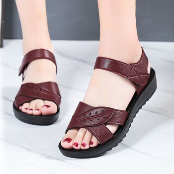 妈妈凉鞋女鞋夏季平跟软底舒适奶奶老人防滑平底中年50岁中老年人酒