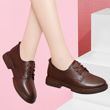 春秋天黑色单皮鞋女士粗跟圆头学生时尚休闲低跟单鞋女装方根妈妈鞋大